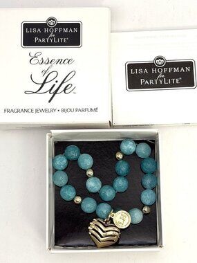 Lisa Hoffman PartyLite Sea Blue Stone Fragrance Bracelet Heart Charm P92317